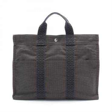 HERMES HerLine MM Tote Bag Nylon canvas Gray Used SHW