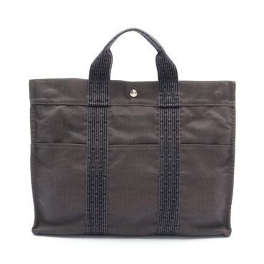 HERMES HerLine MM Tote Bag Nylon canvas Gray SHW Used