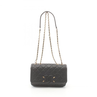 CHANEL CC filigree chain Shoulder Bag A93340 Caviar skin Black Used GHW