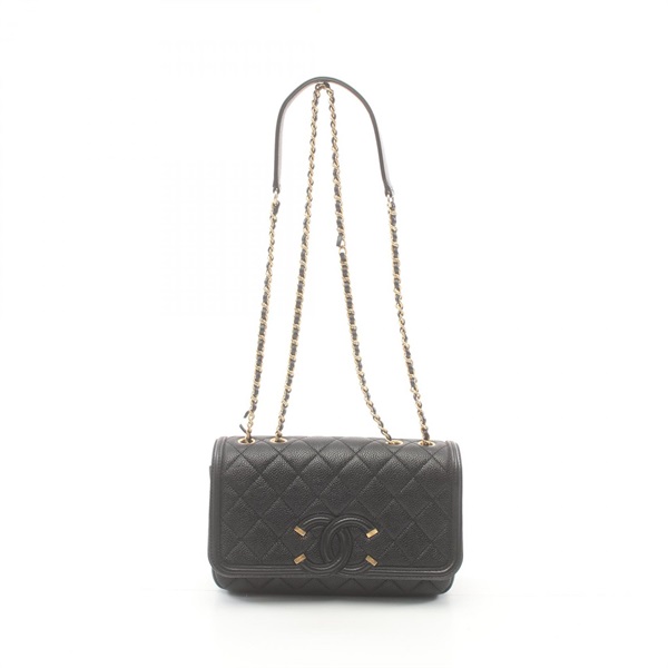 CHANEL CC filigree chain Shoulder Bag A93340 Caviar skin Black Used GHW