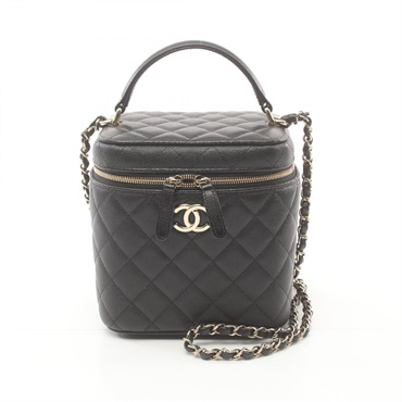 CHANEL Matelasse chain crossbody Shoulder vanity Bag Caviar skin Black Used GHW