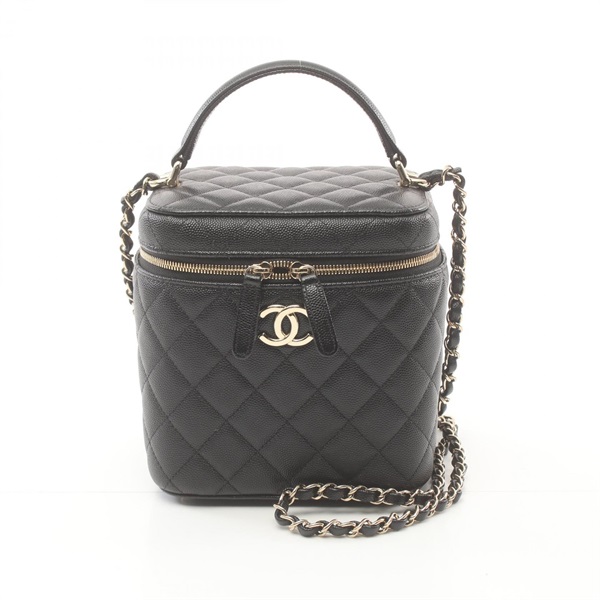 CHANEL Matelasse chain crossbody Shoulder vanity Bag Caviar skin Black Used GHW