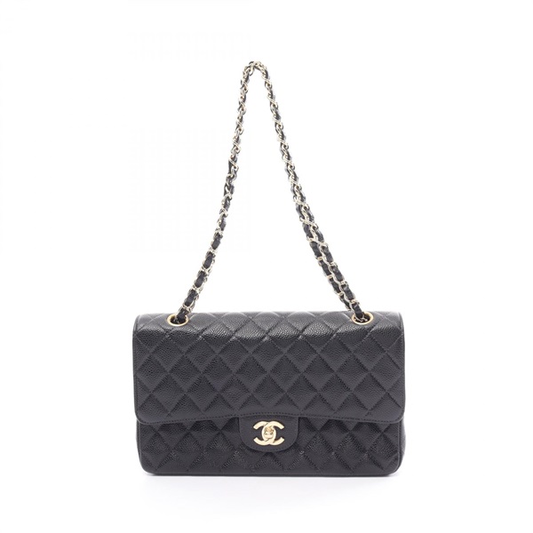 CHANEL Matelasse double flap chain Shoulder Bag Caviar skin Black Used GHW