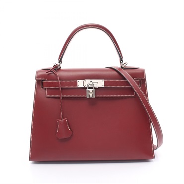 HERMES Kelly 28 Rouge H 2way Handbag Chamonix leather Used Women E SHW shoulder