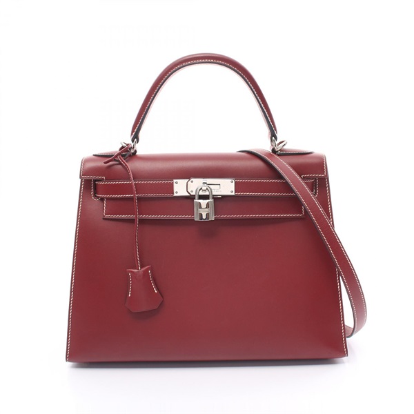 HERMES Kelly 28 Rouge H 2way Handbag Chamonix leather Used Women E SHW shoulder