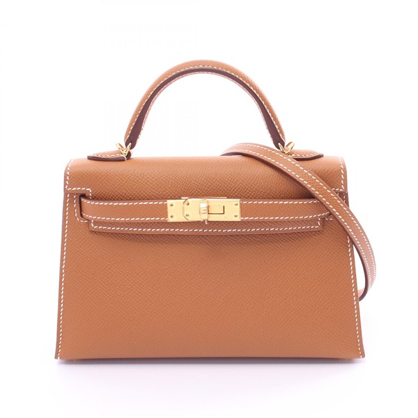 HERMES Mini Kelly 2 2way Handbag 071302CC Epsom leather Brown Used Women B GHW