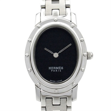 HERMES Clipper Oval Wrist Watch 17cm CO1.210 Quartz Stainless Steel Used Women