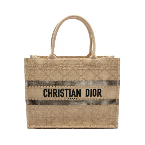 Christian Dior BOOK TOTE Medium Cannage Bag Raffia Beige Used