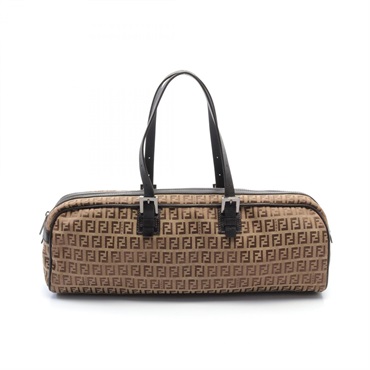 FENDI Zucchino Handbag canvas leather Beige Brown Used Women