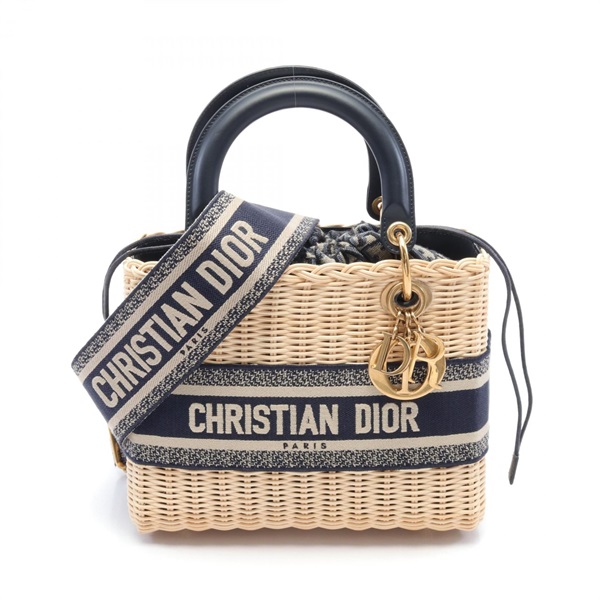 Dior LADY DIOR Medium Wicker Oblique Jacquard Hand crossbody bag M0565CMVO straw