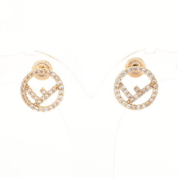 FENDI F is Pierced earrings Gold Plated Rhinestone