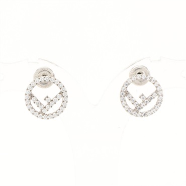 FENDI F is Pierced earrings 8AG7386DMF0GGH Stainless Steel Rhinestone SHW NEW
