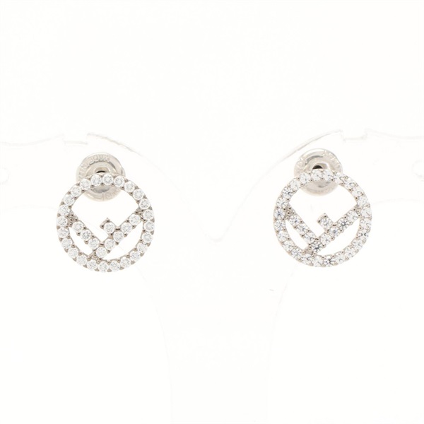 FENDI F is Pierced earrings 8AG7386DMF0GGH Stainless Steel Rhinestone SHW NEW