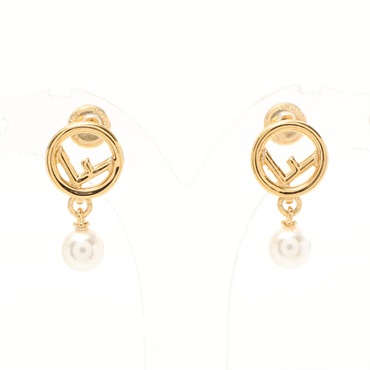 FENDI F is Pierced earrings 8AH432A44DF0A47 Metal GHW Artificial pearl NEW