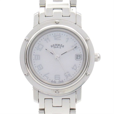 HERMES Clipper Nacre Wrist Watch CL4.210 Quartz Stainless Steel Used Women