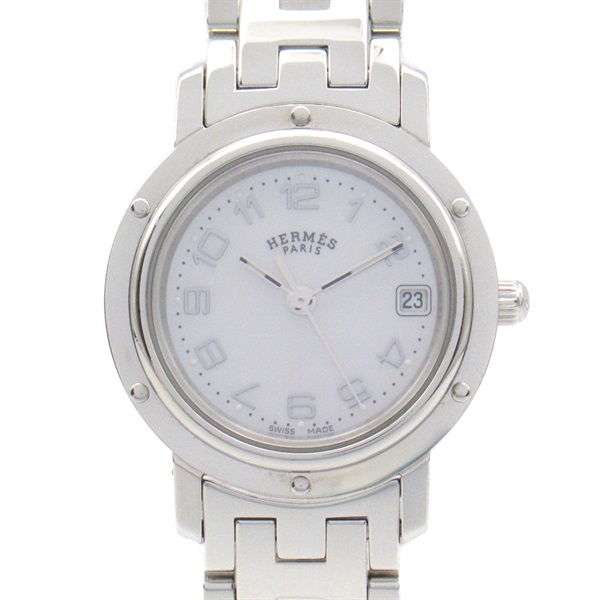 HERMES Clipper Nacre Wrist Watch CL4.210 Quartz Stainless Steel Used Women