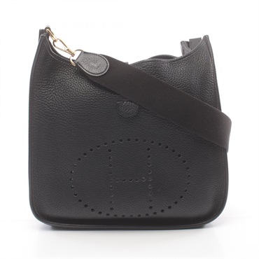 HERMES Evelyne GM Shoulder Bag Fjord leather Black Used Women GHW crossbody G