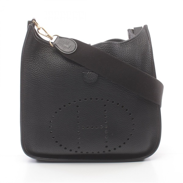HERMES Evelyne GM Shoulder Bag Fjord leather Black Used Women GHW crossbody G