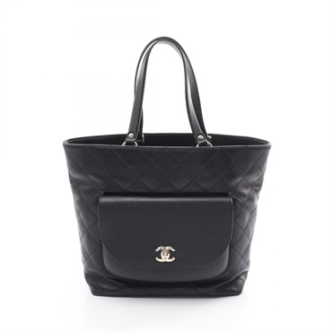 CHANEL Matelasse Tote hand Bag leather Black Used GHW