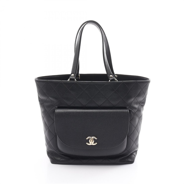 CHANEL Matelasse Tote hand Bag leather Black Used GHW