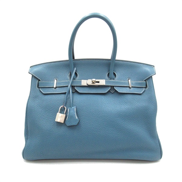 HERMES Birkin 35 Hand bag Taurillon Clemence Calfskin SHW Blue jean Used Women