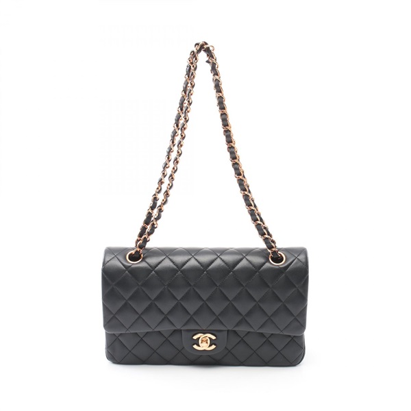 CHANEL Matelasse W flap chain Shoulder Bag A01112 lambskin Black Used GHW