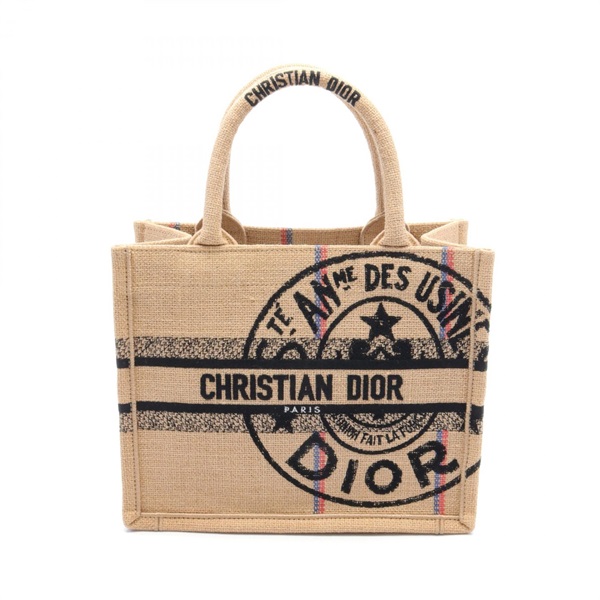 Christian Dior Small Book Tote Dior Union raffia canvas Beige Multicolor Used