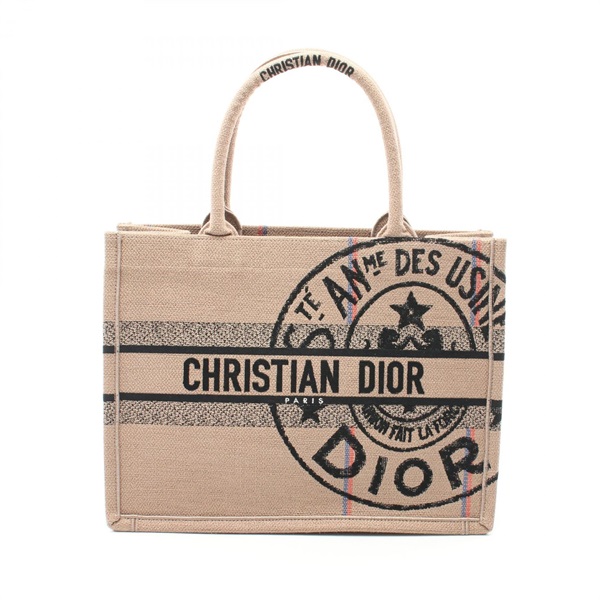 Dior BOOK TOTE Medium Bag M1296ZRUW canvas Beige Black Used Women logo