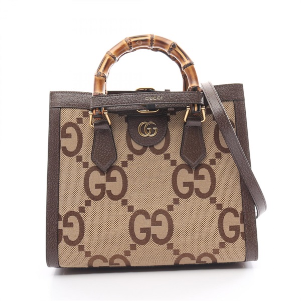 GUCCI Diana Jumbo GG 2way Handbag 660195 canvas leather Beige Brown Used Women