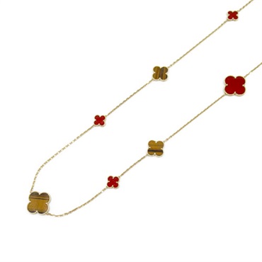 Van Cleef & Arpels Magic Alhambra 16P Necklace 18KYG Carnelian Tiger's Eye Used