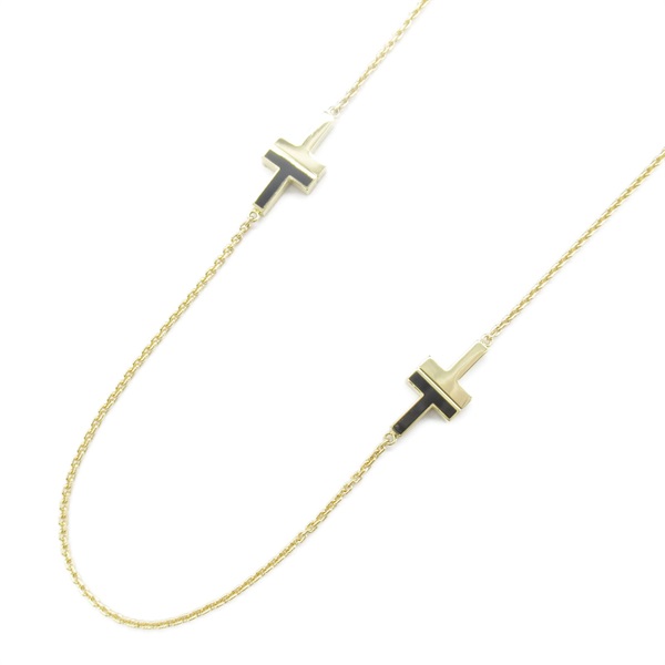 TIFFANY＆CO T Station Onyx Necklace 18KYG Yellow Gold Black Used women