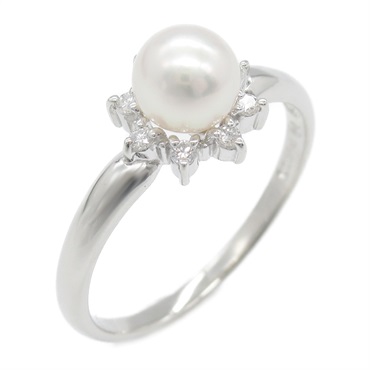 TASAKI Pearl Ring Diamond Pt900 Platinum Used women US size 6