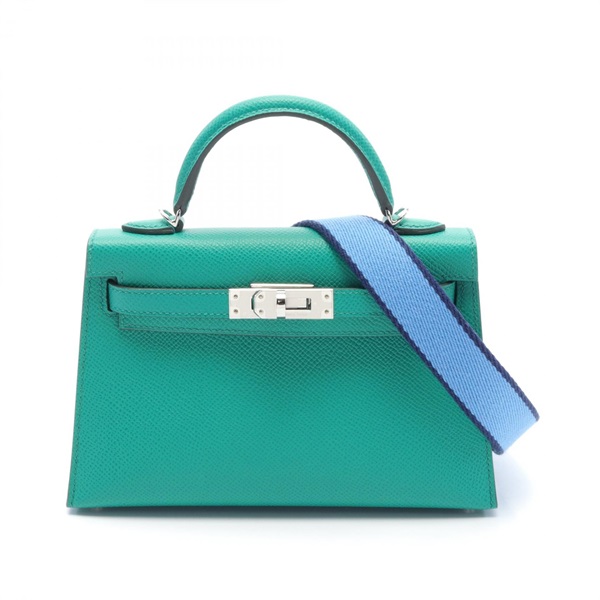 HERMES Kelly mini deux 2way shoulder hand crossbody bag B Epsom vert jade SHW