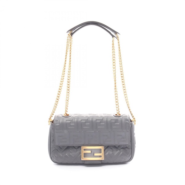 FENDI Mamma bucket Zucca Shoulder Bag 8BR793 leather Gray Used Women