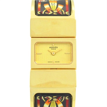 HERMES Loquet Wrist Watch LO1.201 Quartz Gold Plated Used Women