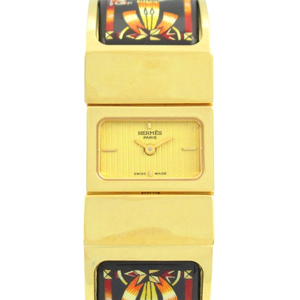 HERMES Loquet Wrist Watch LO1.201 Quartz Gold Plated Used Women