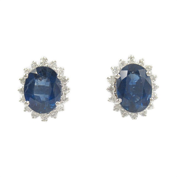 JEWELRY Sapphire Diamond Pierced Earrings K18 WG White Gold Clear Blue Used