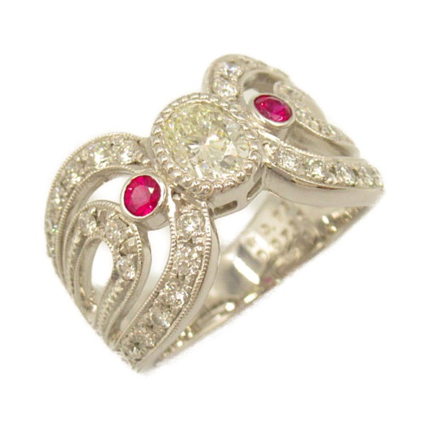 JEWELRY Ruby diamond Ring Pt900 Platinum Clear Pink Used US size #7.5