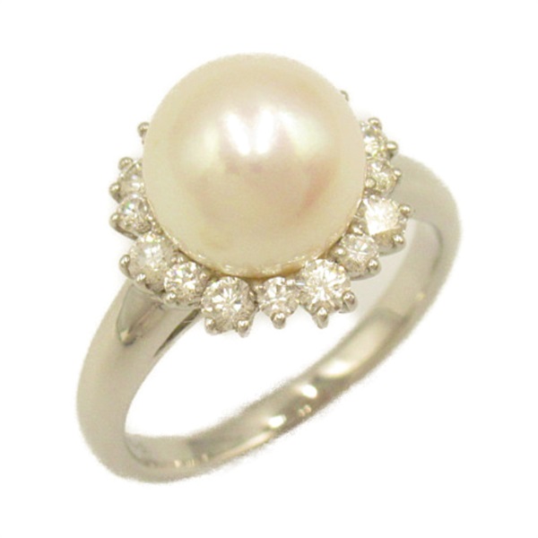 JEWELRY Pearl diamond Ring Pt900 Platinum Clear White Used US size #6