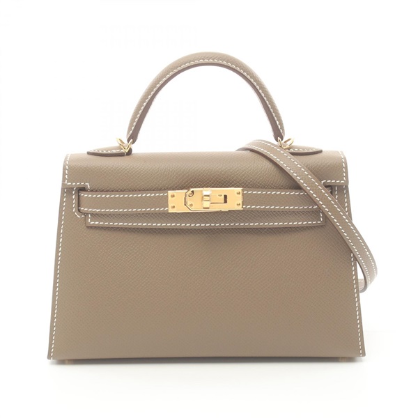 HERMES kelly mini 2 2way Handbag 071302CC Epsom leather Etoupe Grey Used B GHW