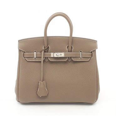 HERMES Birkin 25 Handbag 041344CK Clemence leather Etoupe Grey Used B SHW