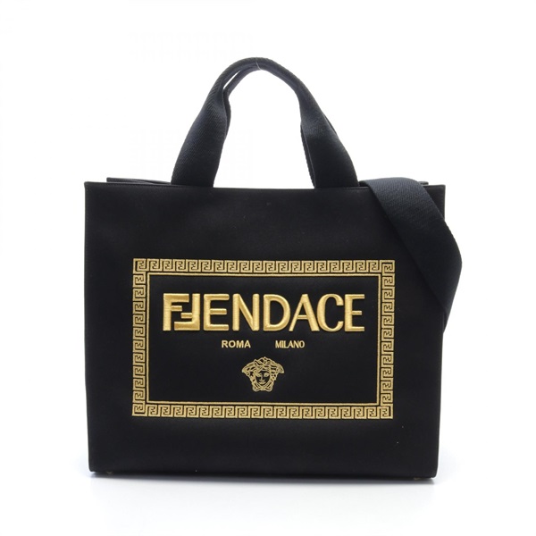 FENDI VERSACE FENDACE 2way Shoulder Tote Bag 7VA558 canvas Black Used Women