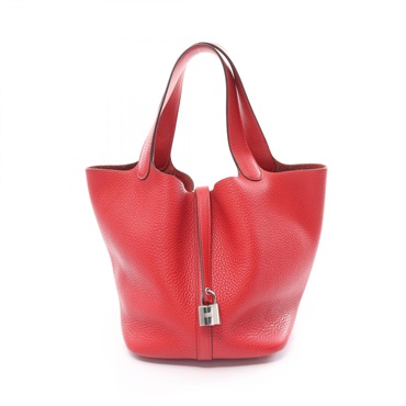 HERMES Picotin Lock MM Hand bag Taurillon Clemence SHW Rouge Casaque Used Women