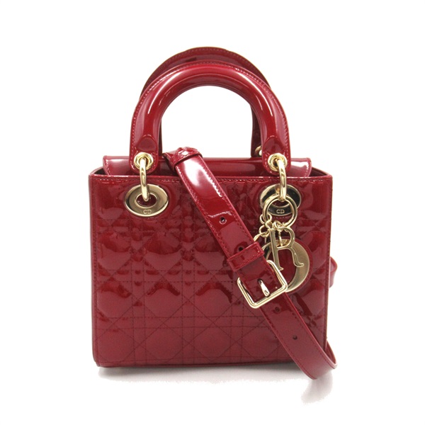 Dior Lady Cannage 2Way Shoulder Tote Hand Bag Patent leather Red Used Women