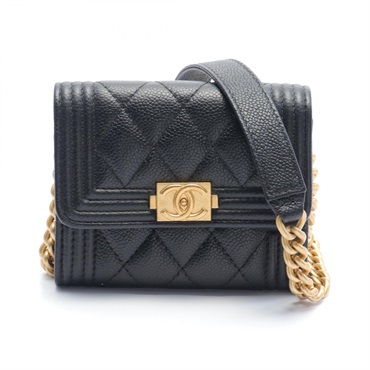 CHANEL Boy Chanel chain crossbody Shoulder Bag Caviar skin Black Used GHW