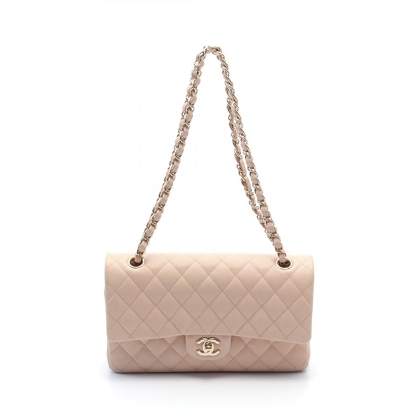 CHANEL Matelasse W flap chain Shoulder Bag Caviar skin Pink Used GHW