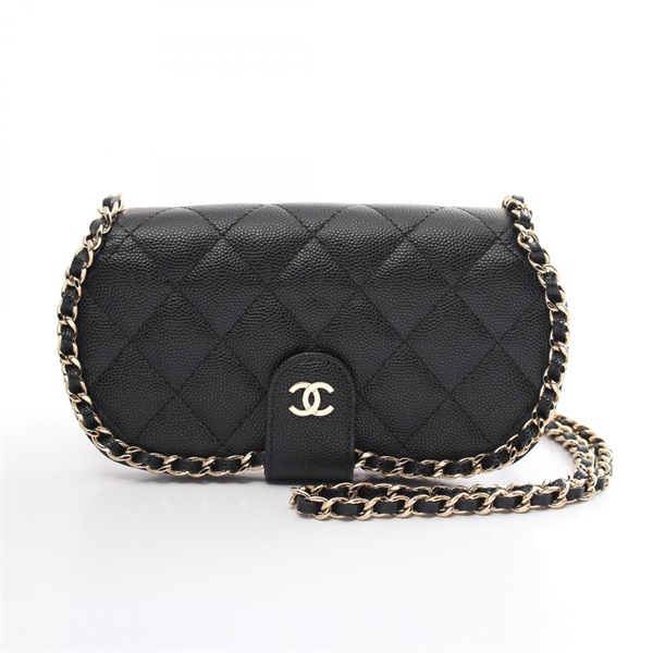 CHANEL Matelasse phone Shoulder Bag Caviar leather Black Used Women GHW CC