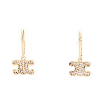 CELINE Triomphe Pierced earrings Gold Plated Rhinestone Gold NEW women