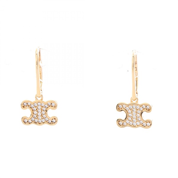 CELINE Triomphe Pierced earrings Gold Plated Rhinestone Gold NEW women