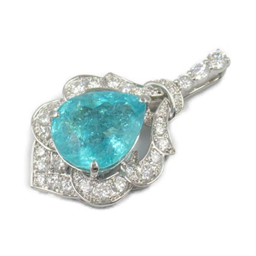 JEWELRY Paraiba tourmaline diamond Pendant Pt900 Platinum Clear Blue Used